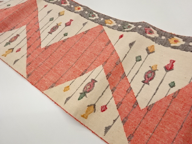 JAPANESE NAGOYA OBI / TSUMUGI / WOVEN ABSTRACT FLOWER